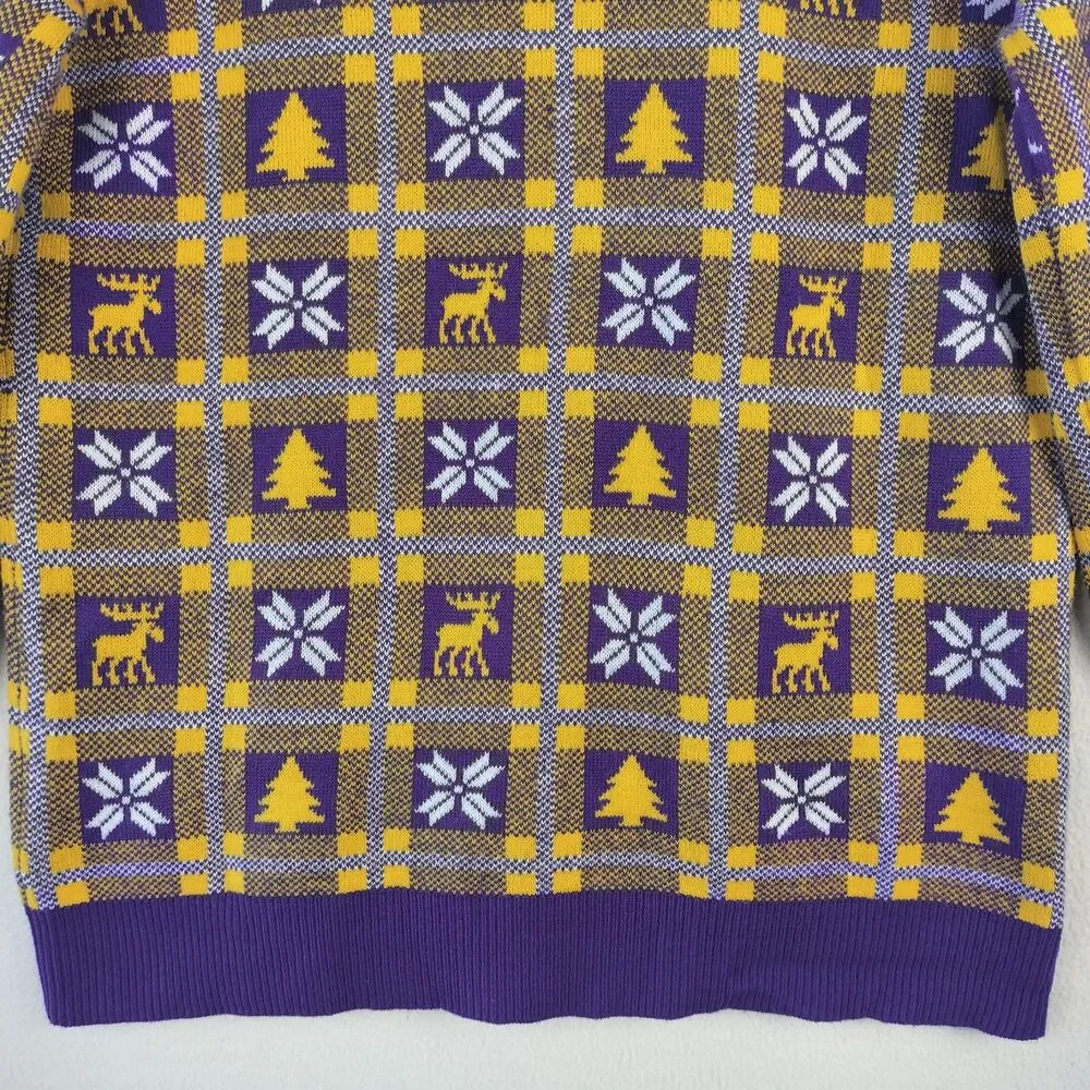 Minnesota Vikings Sweater Mens S Purple Gold Fair Isle Nordic Graphic Print SKOL